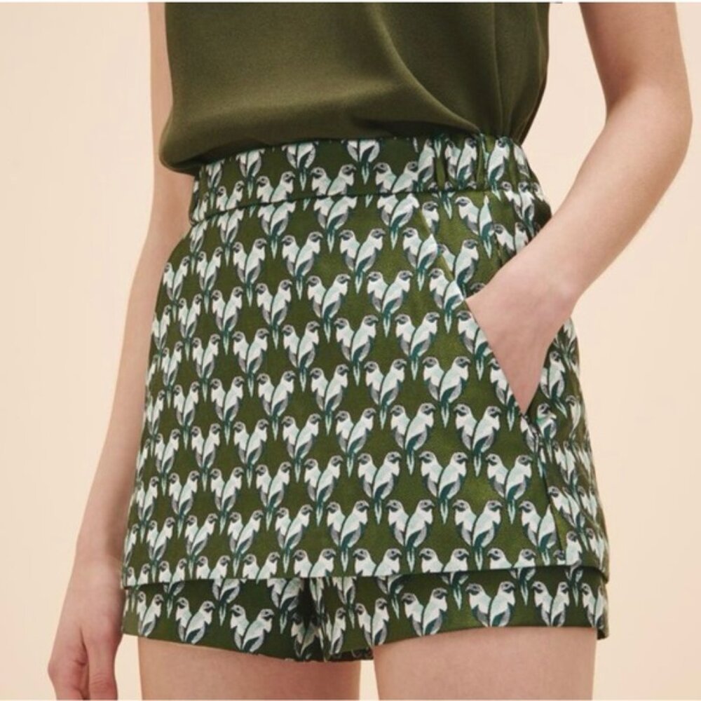 Maje Jacquard Iparo Skort in Parrot Bird Motif - Size 34